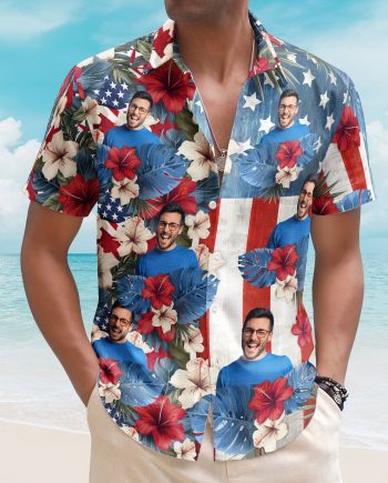 American Flag Tropical Independence Day Vintage Aloha - Custom Photo Hawaiian Shirts