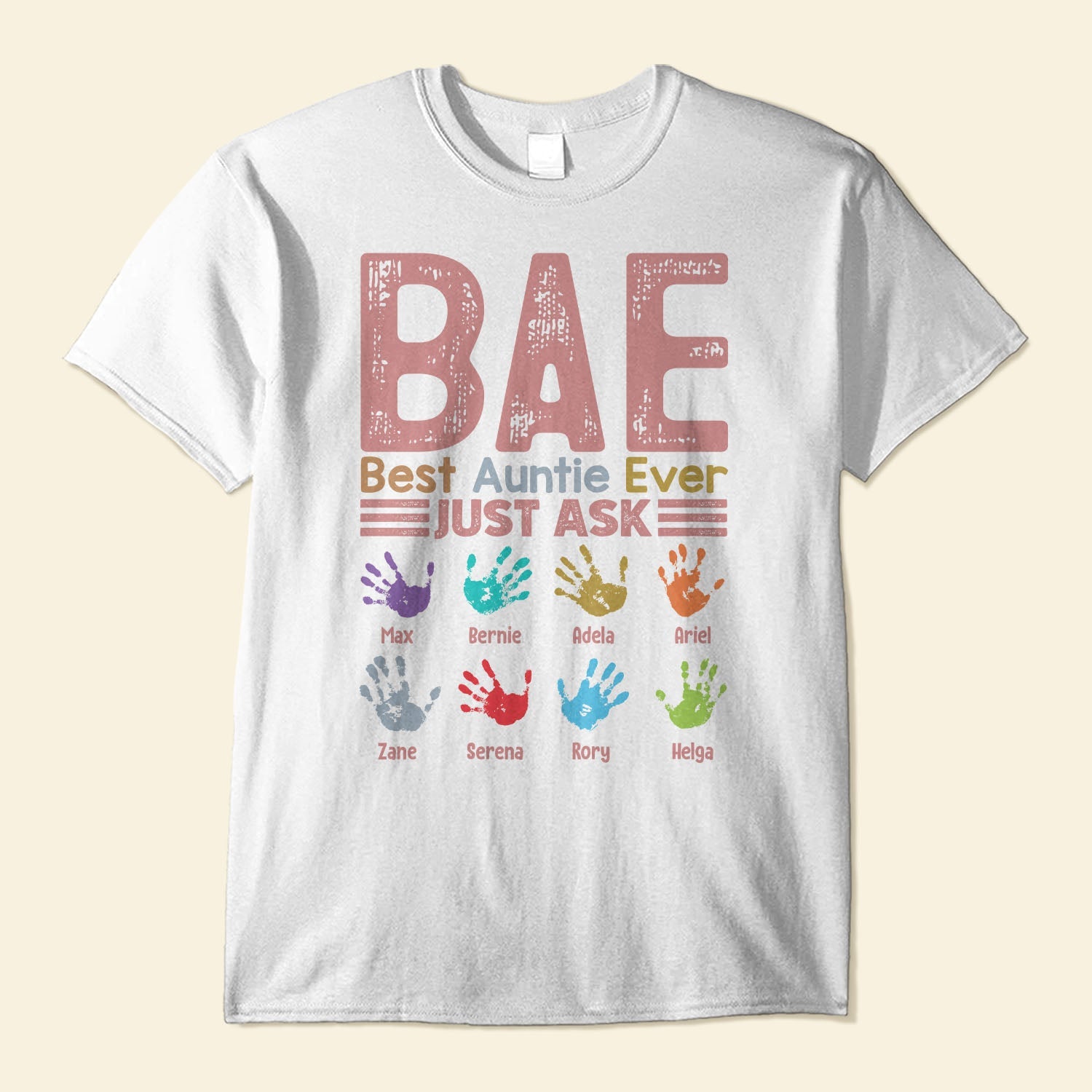 B.A.E Best Auntie Ever Handprints - PersonalizedOne Size Shirt - Gift For Aunts