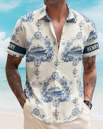 Cruise Ship Nautical Pattern - Personalized Hawaiian Shirt