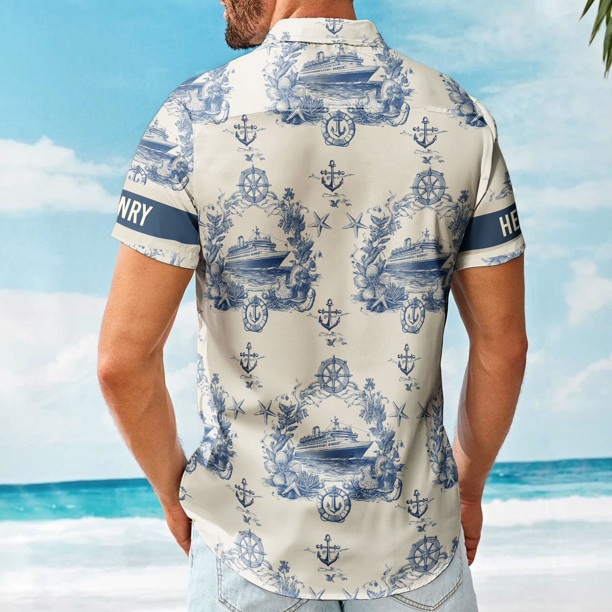 Cruise Ship Nautical Pattern - Personalized Hawaiian Shirt