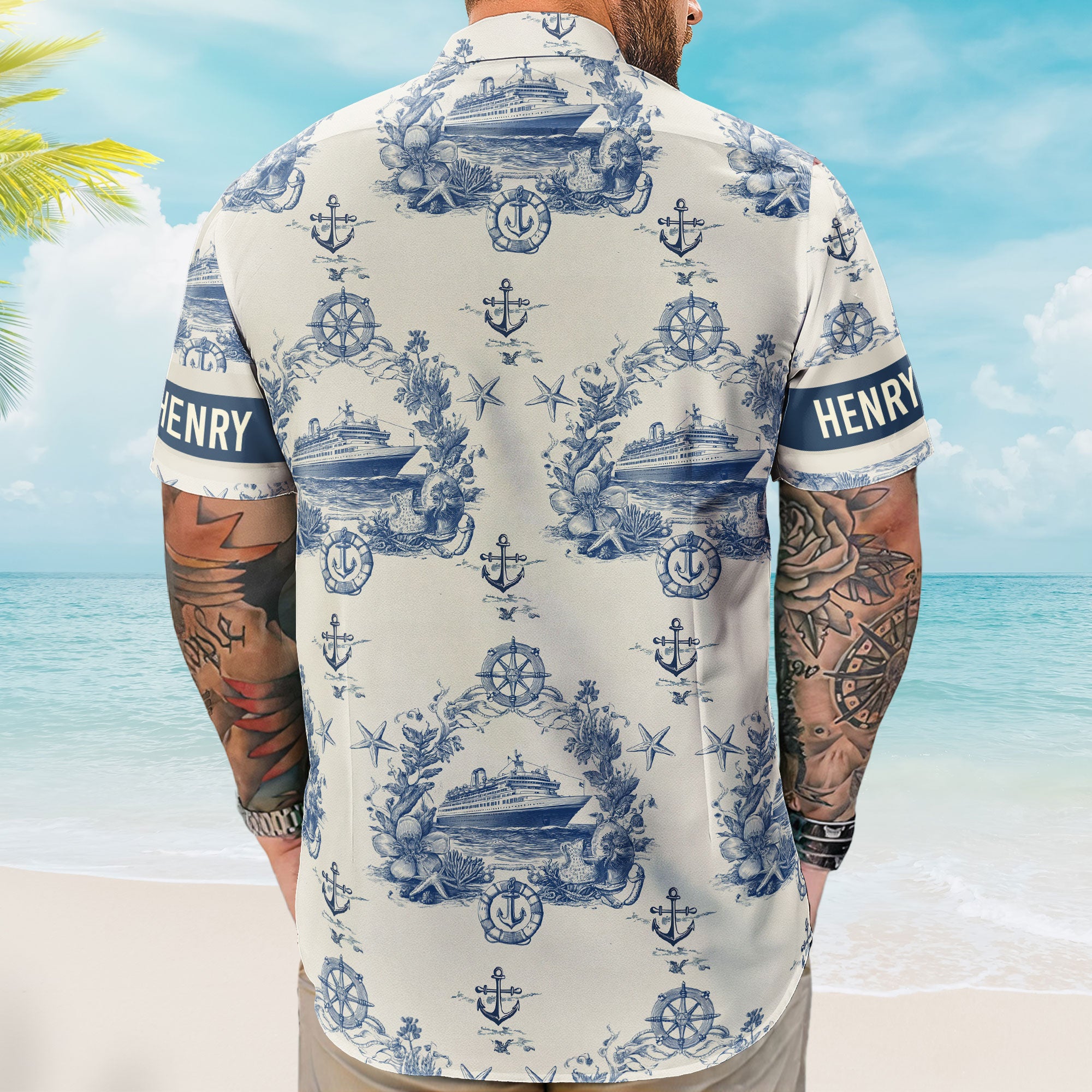 Cruise Ship Nautical Pattern - Personalized Hawaiian Shirt