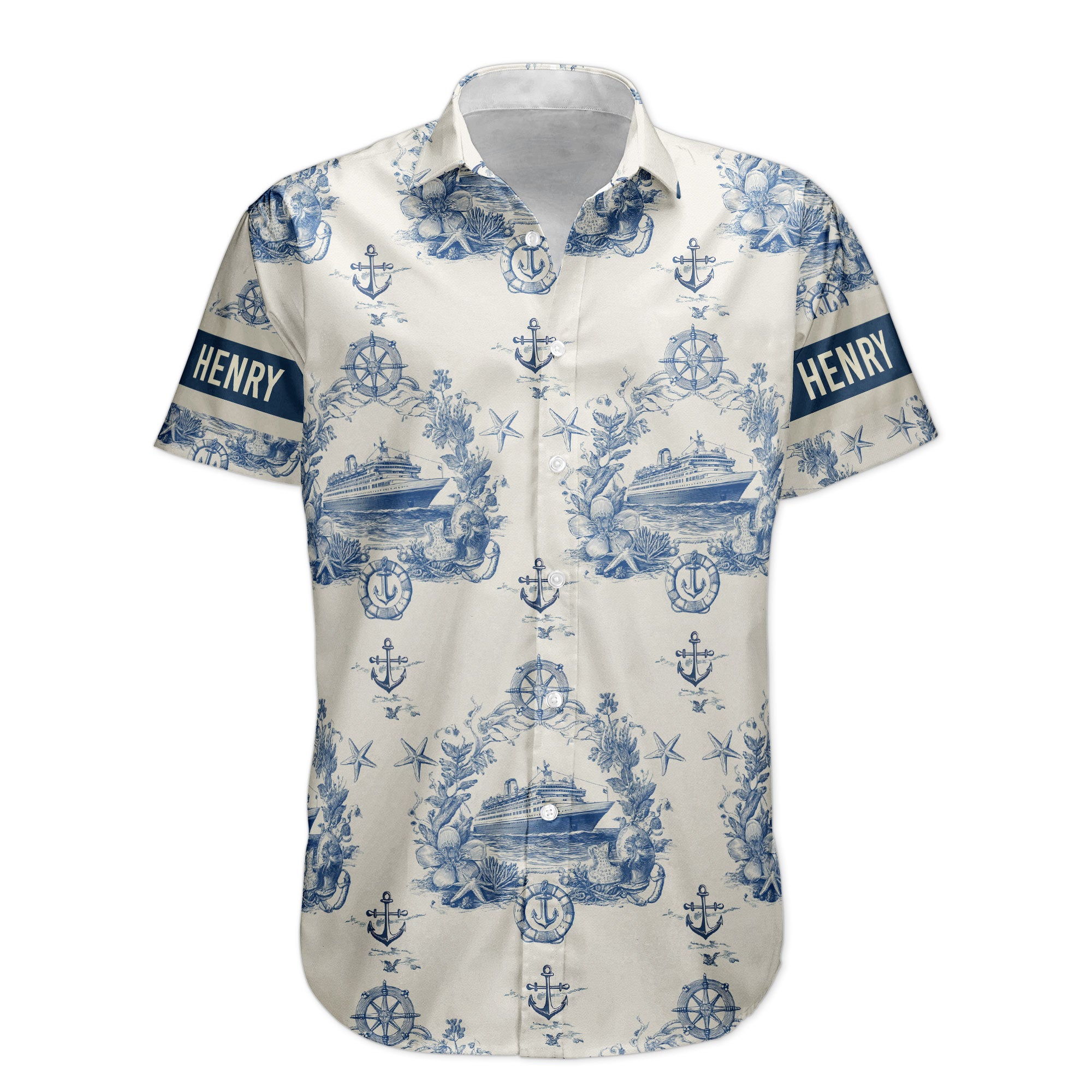 Cruise Ship Nautical Pattern - Personalized Hawaiian Shirt