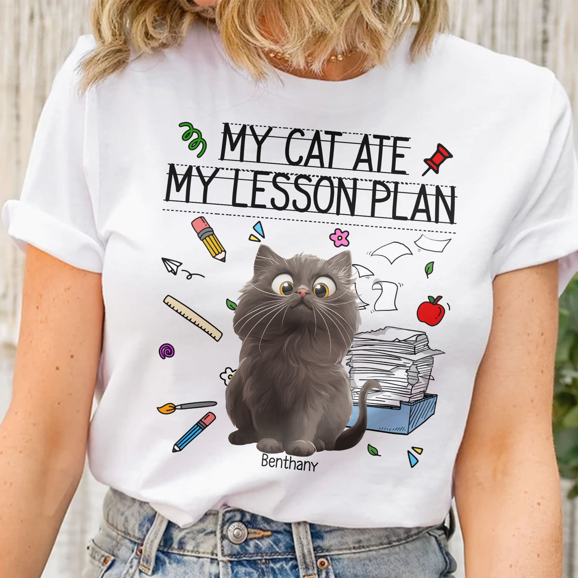 My Cat Ate My Lesson Plan Teacher Funny Gift - PersonalizedOne Size Shirt