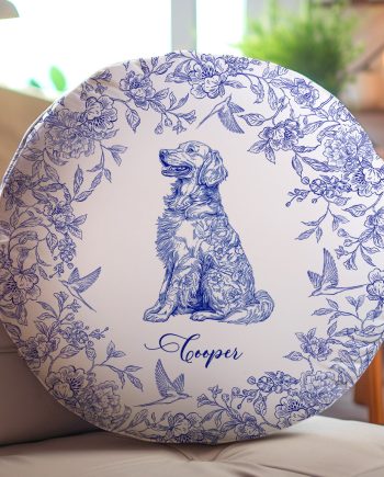 Toile De Jouy Dog Breeds Custom Chinoiserie Style - Personalized Round Pillow